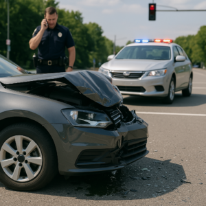 Scene of accident involving two vehicles